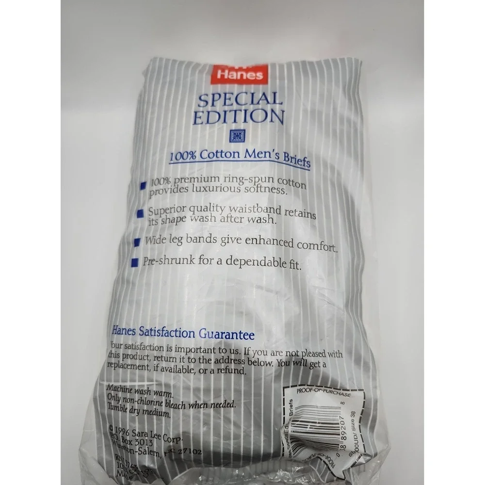 Vintage 1996 Hanes special Edition Briefs-6 Pack Size 38-Made in USA-NOS Sealed